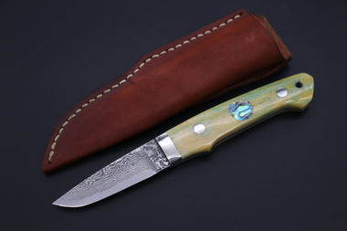 Mr. Itou  IT-440B Drop point Utility Hunter, R2 Damascus Blade,  Camelbone Handle