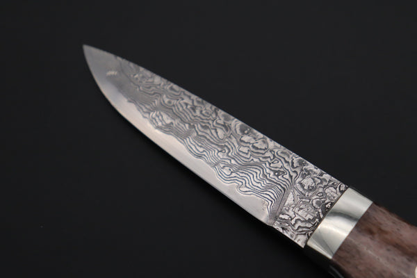 Mr. Itou  IT-450B Drop Point Utility Hunter, 3-5/8" R-2 Damascus Blade, Brown Camelbone Handle