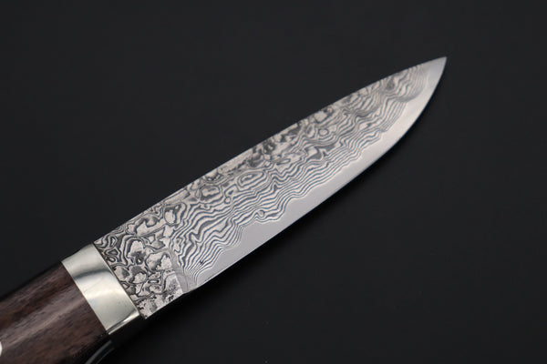 Mr. Itou  IT-450B Drop Point Utility Hunter, 3-5/8" R-2 Damascus Blade, Brown Camelbone Handle