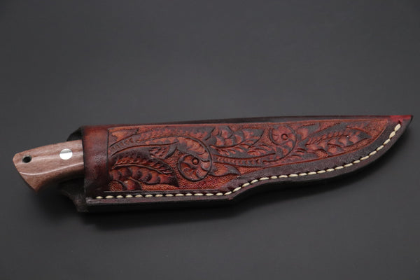 Mr. Itou  IT-470B Drop Point Hunter, 4" R-2 Damascus Blade, Brown Camelbone Handle