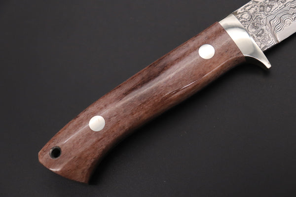 Mr. Itou  IT-470B Drop Point Hunter, 4" R-2 Damascus Blade, Brown Camelbone Handle