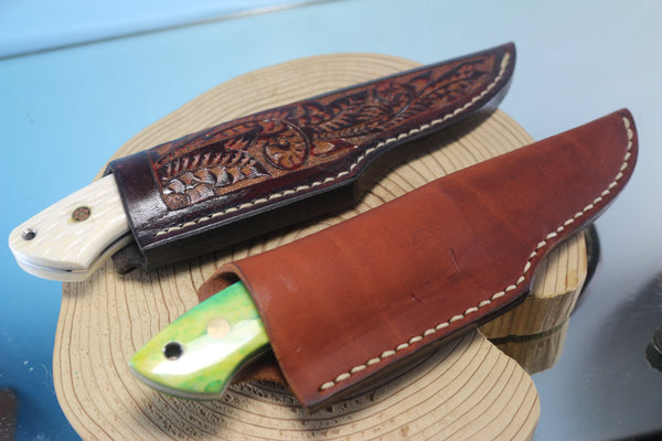 Mr. Itou  IT-480 Drop Point Hunter, 3-3/4" R2 Damascus Blade, Green or White Camelbone Handle