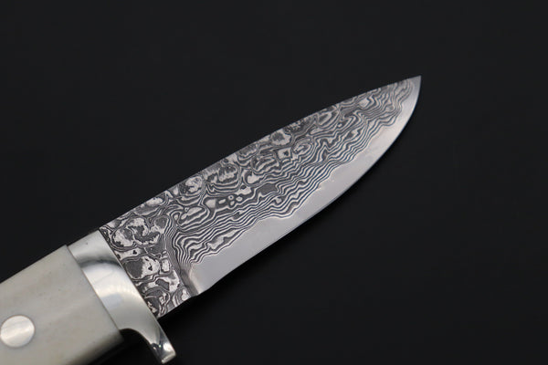 Mr. Itou  IT-490A Drop Point Hunter, 3-1/4" R-2 Damascus Blade, White Camelbone Handle