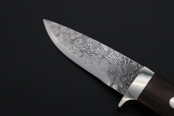 Mr. Itou  IT-490B Drop Point Hunter, 3" R-2 Damascus Blade, Desert Ironwood Handle