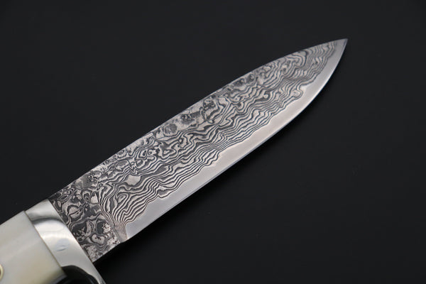 Mr. Itou  IT-520B Drop Point Hunter, 4-1/2" R2 Damascus Blade, White Camelbone  Handle