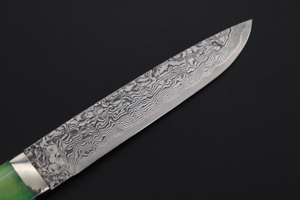 Mr. Itou  IT-540A Drop Point Hunter, 5-1/2" R-2 Damascus Blade, Green Color Camelbone Handle