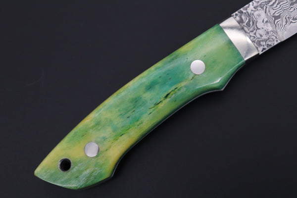 Mr. Itou  IT-540A Drop Point Hunter, 5-1/2" R-2 Damascus Blade, Green Color Camelbone Handle