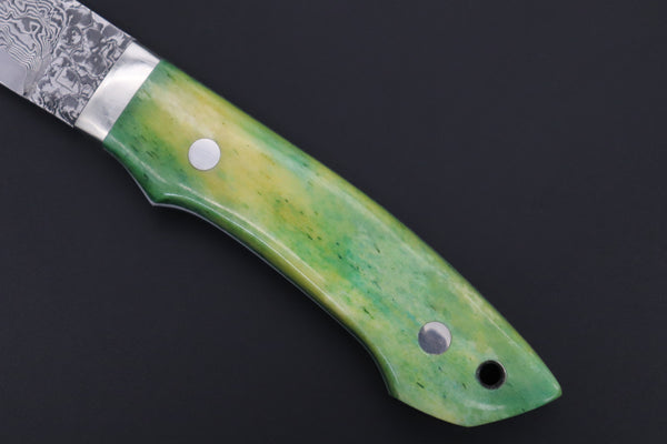 Mr. Itou  IT-540A Drop Point Hunter, 5-1/2" R-2 Damascus Blade, Green Color Camelbone Handle