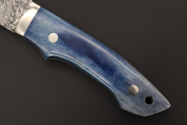 Mr. Itou  IT-540B Drop Point Hunter, 5-1/2" R-2 Damascus Blade, Blue Color Camelbone Handle