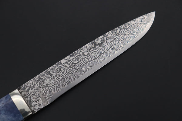 Mr. Itou  IT-540B Drop Point Hunter, 5-1/2" R-2 Damascus Blade, Blue Color Camelbone Handle