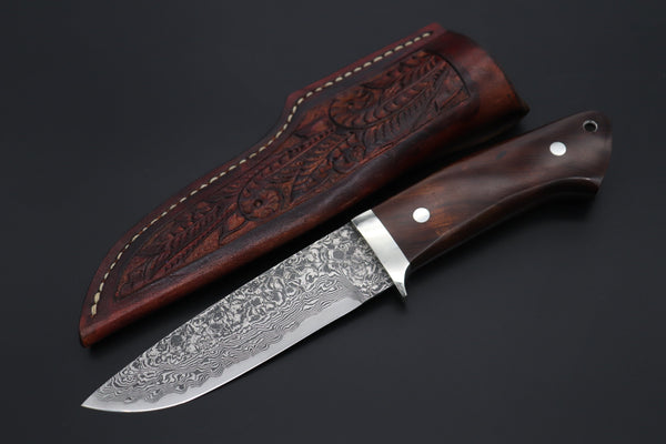 Mr. Itou  IT-550 Drop Point Hunter, 5-1/2" R2 Damascus Blade, Premium Desert Ironwood Handle