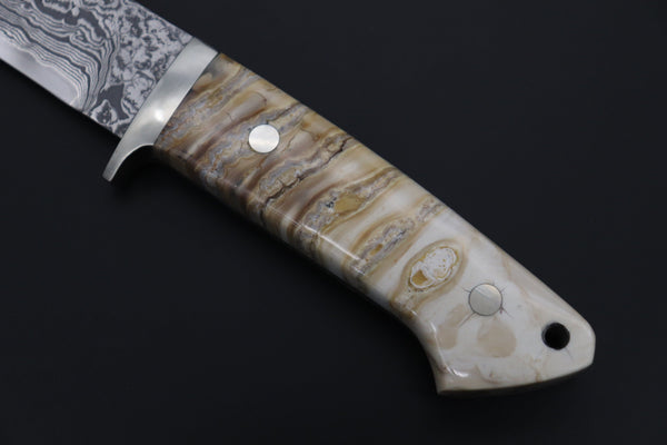 Mr. Itou  IT-570A  "Treasure Hunter Series" Drop Point Hunter, 4-1/2" R2 Damascus Blade, Mammoth Molar Tooth Ivory Handle