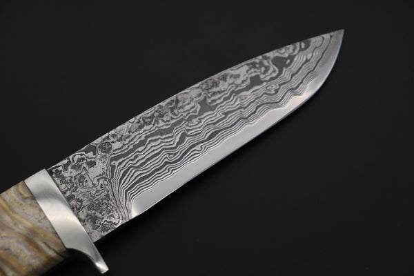 Mr. Itou  IT-570A  "Treasure Hunter Series" Drop Point Hunter, 4-1/2" R2 Damascus Blade, Mammoth Molar Tooth Ivory Handle