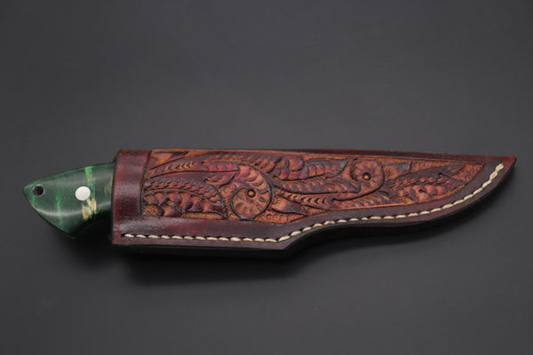 Mr. Itou  IT-580A Drop Point Hunter, 3-5/8" R-2 Damascus Blade, Green Maple Burl Handle