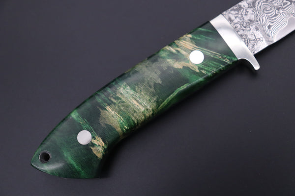 Mr. Itou  IT-580A Drop Point Hunter, 3-5/8" R-2 Damascus Blade, Green Maple Burl Handle