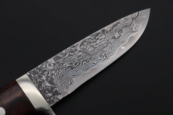 Mr. Itou  IT-580B Drop Point Hunter, 3-5/8" R2 Damascus Blade, Quince Burl wood Handle