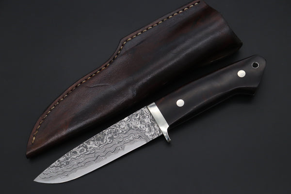 Mr. Itou  IT-590L Drop Point Hunter,  4-3/4" R-2 Damascus Blade, Premium Desert Ironwood Handle