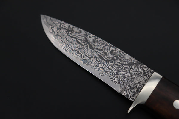 Mr. Itou  IT-600A Drop Point Hunter, 4-1/2" R-2 Damascus Blade, Premium Desert Ironwood Handle