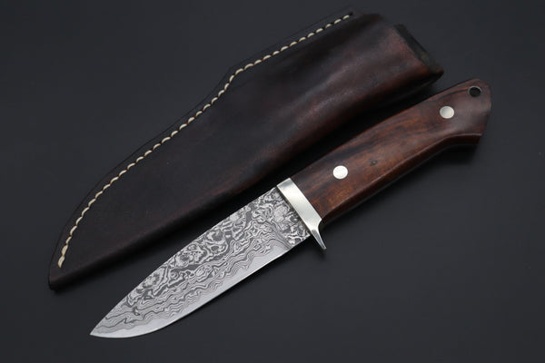 Mr. Itou  IT-600A Drop Point Hunter, 4-1/2" R-2 Damascus Blade, Premium Desert Ironwood Handle