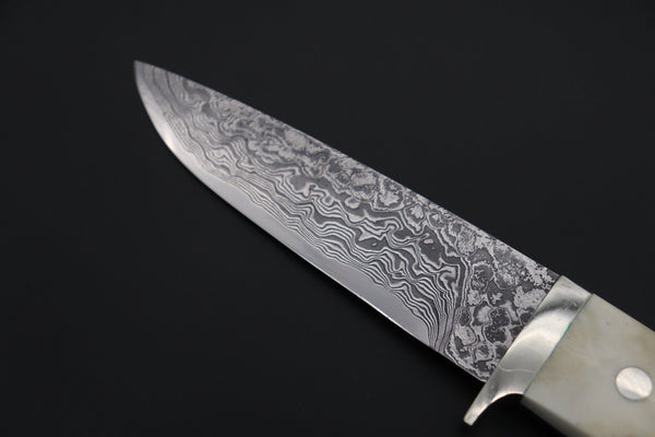 Mr. Itou  IT-600B Drop Point Hunter, 4-1/2" R2 Damascus Blade, Genuine Stag Handle