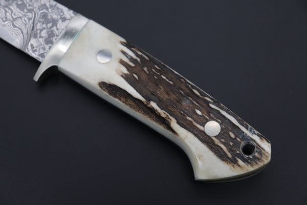 Mr. Itou  IT-600B Drop Point Hunter, 4-1/2" R2 Damascus Blade, Genuine Stag Handle