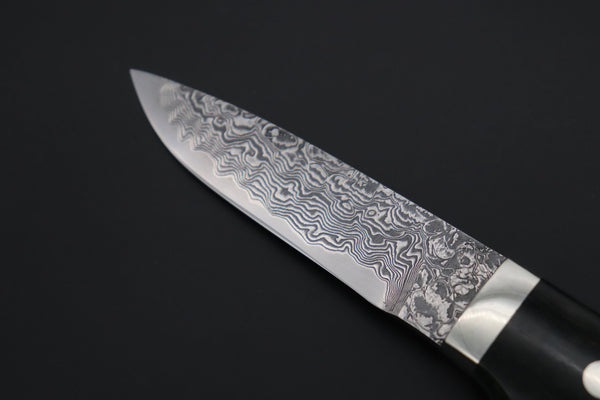 Mr. Itou  IT-610A Drop Point Utility Hunter, 3-1/2" R-2 Damascus Blade, Green Maple Burl wood Handle