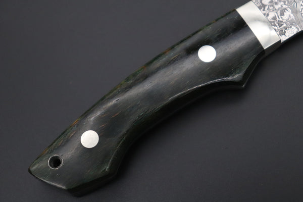 Mr. Itou  IT-610A Drop Point Utility Hunter, 3-1/2" R-2 Damascus Blade, Green Maple Burl wood Handle