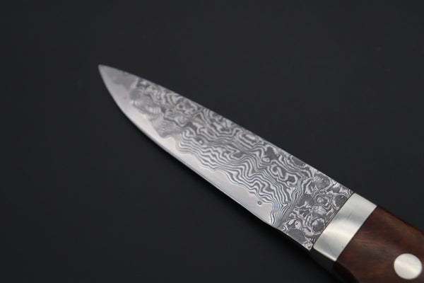 Mr. Itou  IT-610B Drop Point Utility Hunter, 3-1/2" R2 Damascus Blade, Premium Desert Ironwood Handle