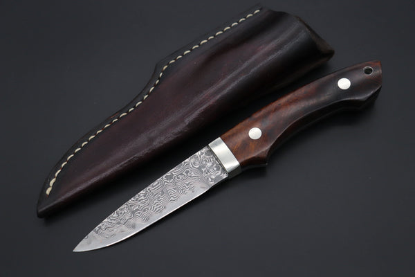 Mr. Itou  IT-610B Drop Point Utility Hunter, 3-1/2" R2 Damascus Blade, Premium Desert Ironwood Handle