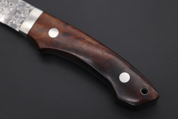 Mr. Itou  IT-610B Drop Point Utility Hunter, 3-1/2" R2 Damascus Blade, Premium Desert Ironwood Handle