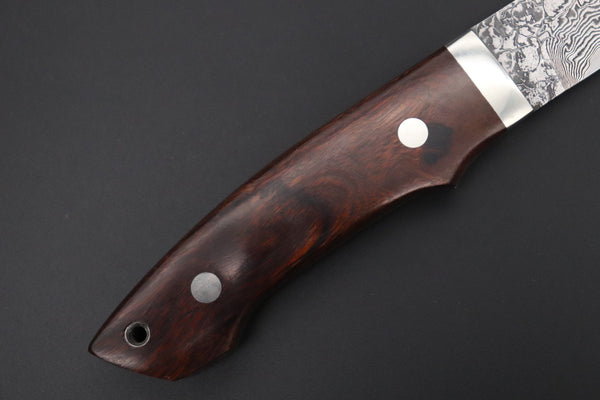 Mr. Itou  IT-620A Drop Point Utility Hunter, 3-3/4" R-2 Damascus Blade, Premium Desert Ironwood Handle