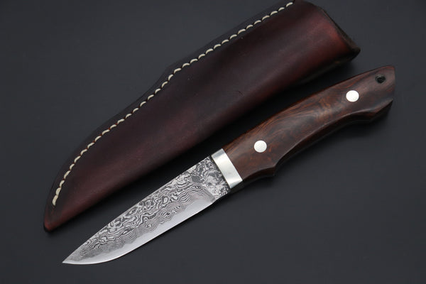 Mr. Itou  IT-620A Drop Point Utility Hunter, 3-3/4" R-2 Damascus Blade, Premium Desert Ironwood Handle