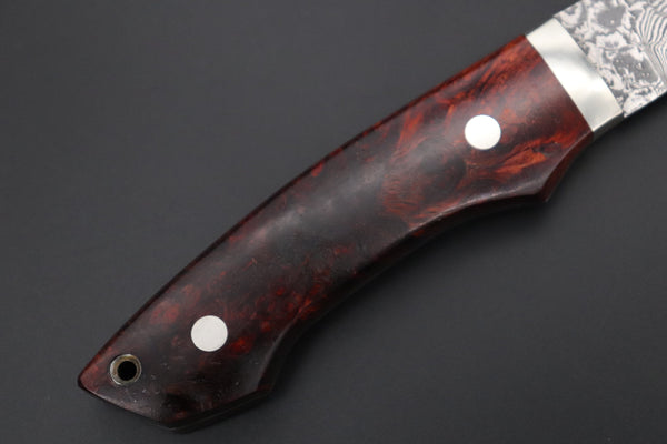 Mr. Itou IT-620B Drop Point Utility Hunter, 3-3/4" R-2 Damascus Blade, Premium Quince Burl wood Handle