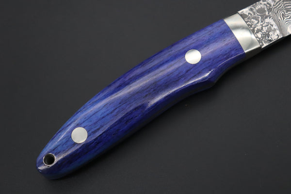 Mr. Itou  IT-630B Drop Point Utility Hunter, 3-1/4" R2 Damascus Blade, Blue Color Camelbone Handle