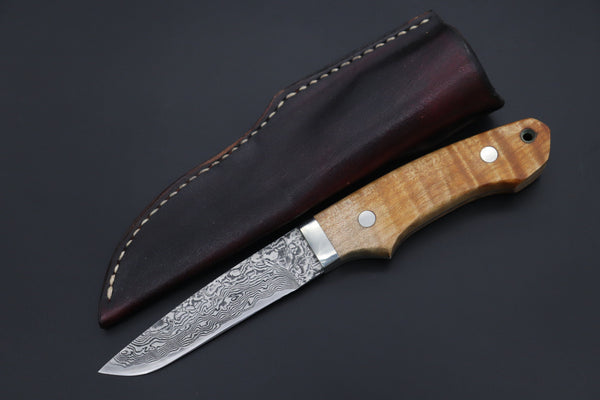 Mr. Itou  IT-640A Drop Point Utility Hunter, 4" R-2 Damascus Blade, Maple wood Handle