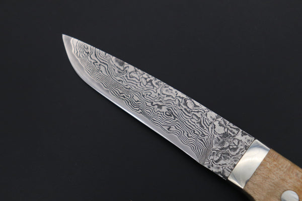 Mr. Itou  IT-640A Drop Point Utility Hunter, 4" R-2 Damascus Blade, Maple wood Handle