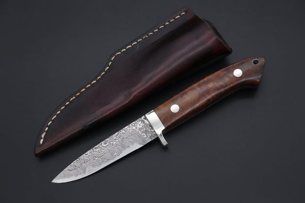 Mr. Itou  IT-660A Drop Point Utility Hunter, 3-1/2" R2 Damascus Blade, Premium Desert Ironwood