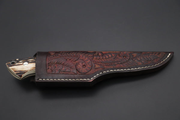 Mr. Itou  IT-670 Drop Point Hunter, 5.1" R2 Damascus Blade, Genuine Stag Handle