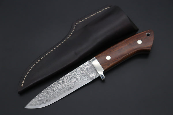 Mr. Itou  IT-690 Drop Point Hunter, 5" R2 Damascus Blade, Premium Desert Ironwood Handle