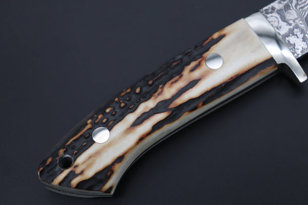 Mr. Itou  IT-700 Drop Point Hunter, 4" R2 Damascus Blade, Genuine Stag Handle