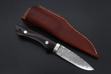 Mr. Itou  IT-730 Drop Point Utility Hunter, 3-1/2" R2 Damascus Blade, Premium Desert Ironwood Handle