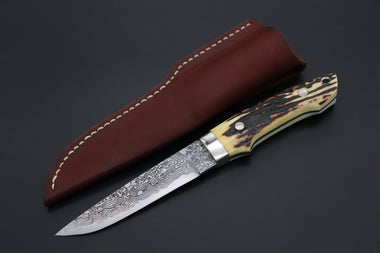 Mr. Itou  IT-750 Drop Point Utility Hunter, 4.8" R-2 Damascus Blade,Stag Handle