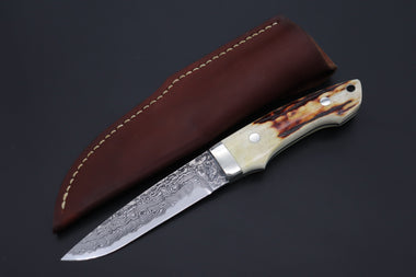 Mr. Itou  IT-810 Drop Point Utility Hunter, 4.7" R-2 Damascus Blade,Stag Handle