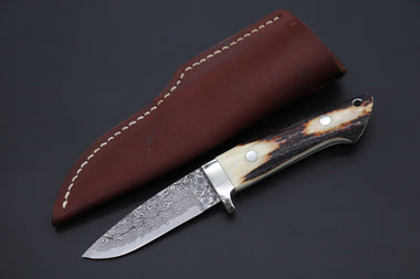 Mr. Itou  IT-830 Drop Point Hunter, 3.5" R2 Damascus Blade, Stag Handle