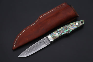 Mr. Itou  IT-850 Drop Point Utility Hunter, 3.7" R2 Damascus Blade, Abalone Handle