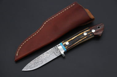 Mr. Itou  IT-890 "Treasure Hunter Series" Drop Point Hunter, 3.5" R-2 Damascus Blade, Sambar Stag Custom Combination Handle