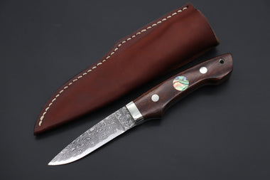 Mr. Itou  IT-900 Drop Point Utility Hunter, 3.5" R-2 Damascus Blade, Desert Ironwood Handle