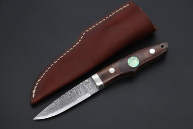 Mr. Itou  IT-910 Drop Point Utility Hunter, 3.6" R-2 Damascus Blade, Desert Ironwood Handle