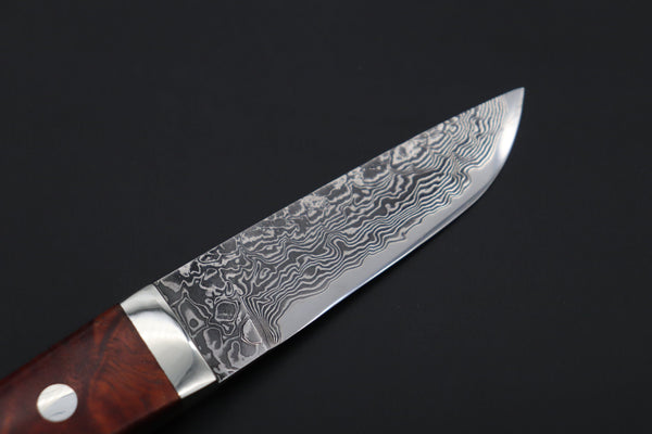 Mr. Itou  IT-950 Drop Point Utility Hunter, 3.5" R-2 Damascus Blade, Quince Burlwood Handle