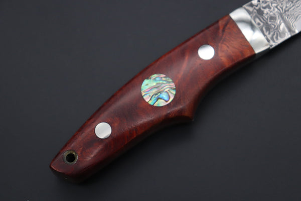 Mr. Itou  IT-950 Drop Point Utility Hunter, 3.5" R-2 Damascus Blade, Quince Burlwood Handle